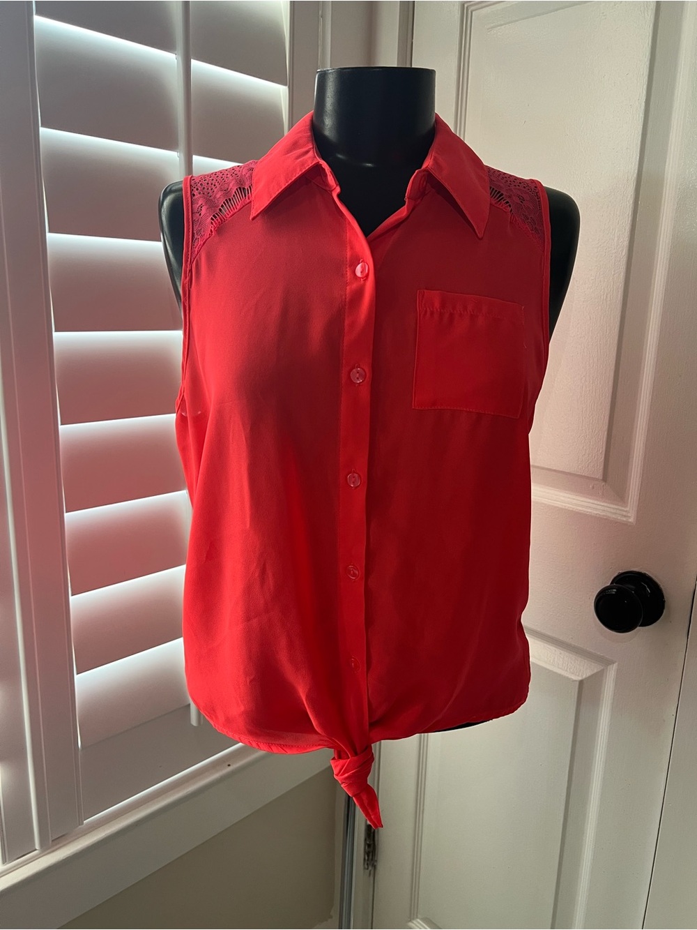 Bright pink Knot-Front Button Shirt